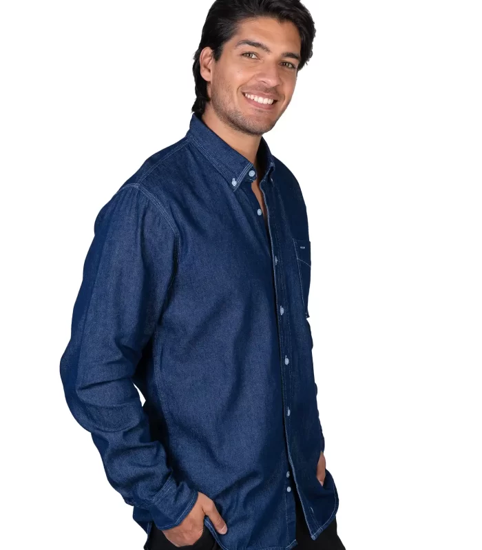 Camisa - Caballero - Manga larga - Mezclilla